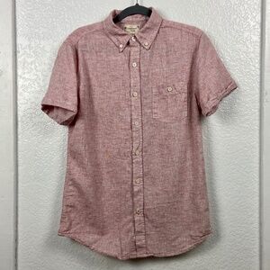 Weatherproof Vintage Linen Blend Short Sleeve Button Front Shirt Red Size Small